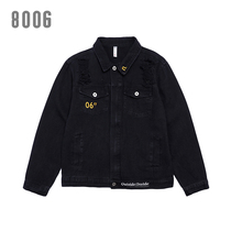 Embroidery scraped holes black denim jacket mens trend brand European and American street hip-hop Harajuku style retro loose and wild
