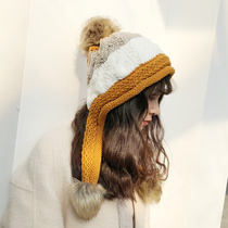 Japan and South Korea fashion wool hat womens winter thickened warm Korean version of the Japanese wild Lei Feng hat ear protection hair ball knitted hat
