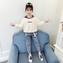 Korean girls spring dress Net red suit 2021 new middle school children Spring and Autumn girls sports leisure two-piece set