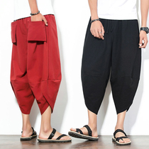 Chinese style men's summer linen pants Harlan pants 97 wide leg pants loose tide summer lantern beach shorts