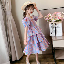 Girl Cake Dresses Dress Dress 2022 New Summer Dress Foreign Air CUHK Childrens Plaid Skirt Girl Princess Dresses