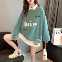 Gush thickened thin section mid-length fake two-piece sweatshirt womens clothing autumn and winter relaxed Korean version studentss blouses