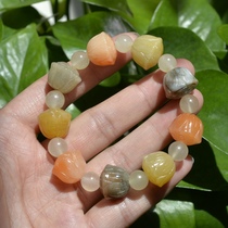 5# Natural Xinjiang Gobi Jade gold silk Bracelet Mens Women lotus seed color jade Road hand string