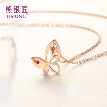 Bear silversmith butterfly dance necklace inlaid zircon 925 personality quirky little sparkling gift holiday girlfriend