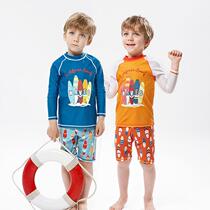 Childrens sunscreen swimsuit boy long sleeve split medium child sunscreen long sleeve child handsome swimming boy suit
