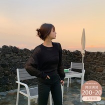 Wang grape slightly fat mm autumn sweater 2020 new black two-piece sweater two-piece black top female