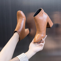 Martin boots womens 2021 new autumn British style all-match fashion thick-heeled high-heeled womens shoes short boots plus velvet cotton shoes