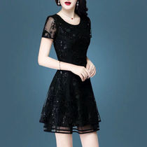 Brand 2020 new dress womens spring fashion Korean version of womens black short-sleeved mesh waist skirt