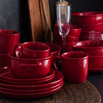 Duoyi Carmen Nordic tableware Red Bowl ceramic household dish set wedding Creative Bowl plate combination soup plate