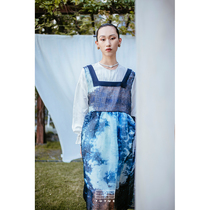 TUYUE coated moon linen square collar splicing Eugen yarn printed sleeveless loose one-piece dress Summer artist cosco