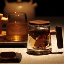 Japan-style Tea Water Separation Glass Cup Home Minimalist Personality Filter Tea Cup Office Water Glass With Lid Wood Handle