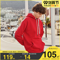 Semir black sweater mens autumn and winter new mens hooded plus velvet thickened youth jacket Korean trend pullover