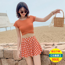 Hot spring swimsuit womens summer 2021 new belly cover thin chest gathered conservative split swimsuit fat mm large size