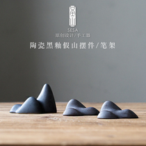 Shengshan ceramic rockery Rockery stone ornaments ink freehand tea pet mailing pen stand bonsai decoration tea set accessories