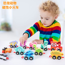 New young children Wooden Letters Assembled Drag Train Digital Building Blocks Toy Car Dinosaur Small Train
