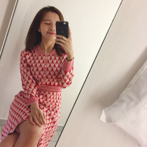 Hong Kong Special Cabinet 2020 Fall New Long Sleeves Knit Dress Dress Woman Closets Slim Pink Sweater Dresses Bottom Skirt