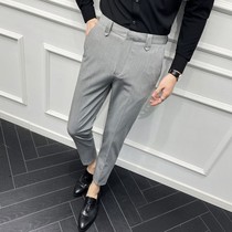 Brand mens Korean slim-fit trousers Summer straight suit trousers Small feet nine-point casual pants guarantee