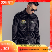 Semi-idle concentration State of the wind Down with men Tide Card Retro Tiger Embroidery Velvet Copper Buckle Casual Coat Long Sleeve Autumn