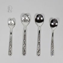 Handmade foot silver spoon Classic Fu Word Pinghua Yunnan snow silver souvenir baby soup spoon foot silver tableware