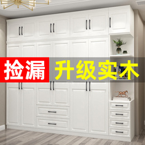 Wardrobe simple modern economy assembly bedroom European-style solid wood panel cabinet four doors five doors six doors wardrobe