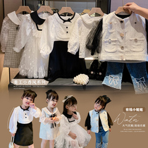 Girls small fragrant wind suit 2022 spring new web yarn sequin sequin dress Dress Lace nail Pearl Machia matching suit