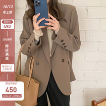 Korean suit jacket womens autumn 2021 senior sense of fried street loose casual versatile Curry suit jacket women