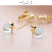 Japanese design fresh cute girl heart dolphin blue crystal ball earrings ear clip earrings ear clip earless female super fairy personality