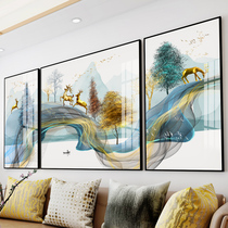 Light luxury restaurant hanging painting living room new modern triple painting simple fortune Chinese background sofa decoration painting wall mural