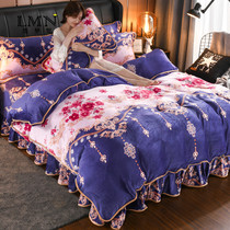 Four-piece 2020 winter thickened bed skirt coral velvet double-sided velvet quilt cover flannel crystal milk velvet bedding