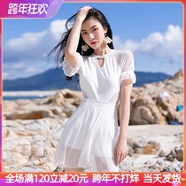 Swimsuit Fairy Fan One One-piece dress belly covering the belly thin solid color sexy lace backless soak hot spring resort swimsuit