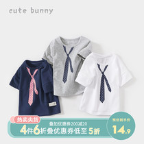 cutebunny baby summer loaded boy short sleeve T-shirt foreign air baby round collar pure cotton undershirt male precious blouse