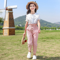 Koreas middle and big childrens summer dress Net red suit 2021 foreign style new childrens childrens clothing girl summer two sets