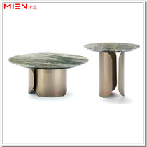 American light Luxury Round Marble living Room Coffee Table Lauren Black gold Stone side table Stainless steel brushed gold base