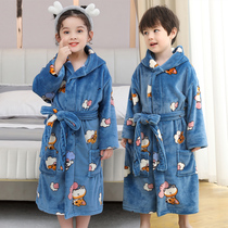 Childrens dress robes in winter thickening flannel babys pajamas boy coral velvet bathrobe girls home suit