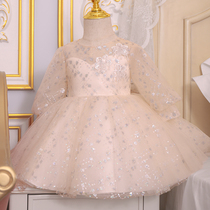 One year old baby dress foreign children host piano performance catwalk high-end girl 100 days princess dress spring and autumn