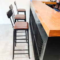 Wrought iron stool bar chair mobile phone shop business hall round stool high stool ktv bar solid wood bar stool simple