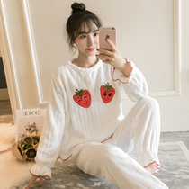 Flannel autumn and winter pajamas female winter cute students sweet thick warm coral velvet long sleeve suit home clothes