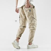 Europe and the United States street loose washed three-dimensional cut multi-pocket casual overalls hipster American Harem pants small pants