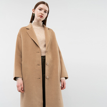 NOME womens long tweed coat winter solid color suit lapel slim elegant wool female WUCC0049