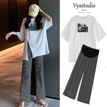 Pregnant women suit out fashionable fragrance casual tops Spring and Autumn pregnant women dress spring and summer two sets