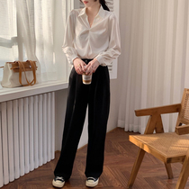Broad legs female high - waist vertical straight casual pants female spring and autumn 2023 new black high - class suit pants