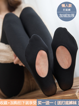Leggings womens outer wear plus velvet pantyhose meat black micro pressure high waist warm lazy people free of socks