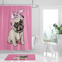 Pink cartoon puppy waterproof and mildew-proof thickened polyester cloth shower curtain toilet partition curtain can be customized