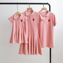 Korean parent-child outfit family of three or four family high end 2022 summer clothing mother-child short sleeve polo shirt dress