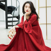 Large size bride toast wine red fat mm engagement dress female v collar wedding pregnant women return clothes can usually wear