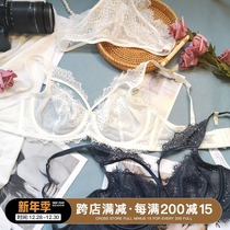 Xiaofen ultra-thin bra big chest small sexy transparent set with steel ring underwear lace womens thin size Summer
