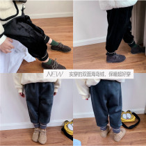 Tong Tong mother Boy island velvet bunched pants Childrens loose sports pants Harun pants Baby velvet pants Autumn and winter clothes