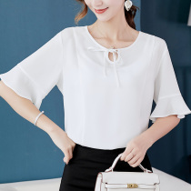 2021 Spring Summer new white chiffon shirt female Half sleeve Korean version loose thin foreign-style Joker shirt