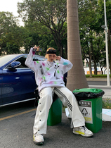 UN original homemade three-bar white wide-leg sports casual pants straight pants womens high waist hanging 2021 spring and summer