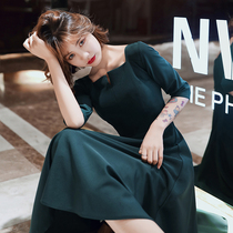 Small dress skirt woman banquet temperament 2021 new noble dark green evening dress annual meeting party can usually wear fashion